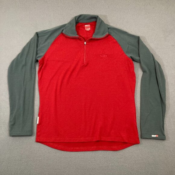 Icebreaker 260 Bodyfit Mens Size Medium Red Gray Merino Wool 1/4 Zip Pullover - Picture 1 of 10